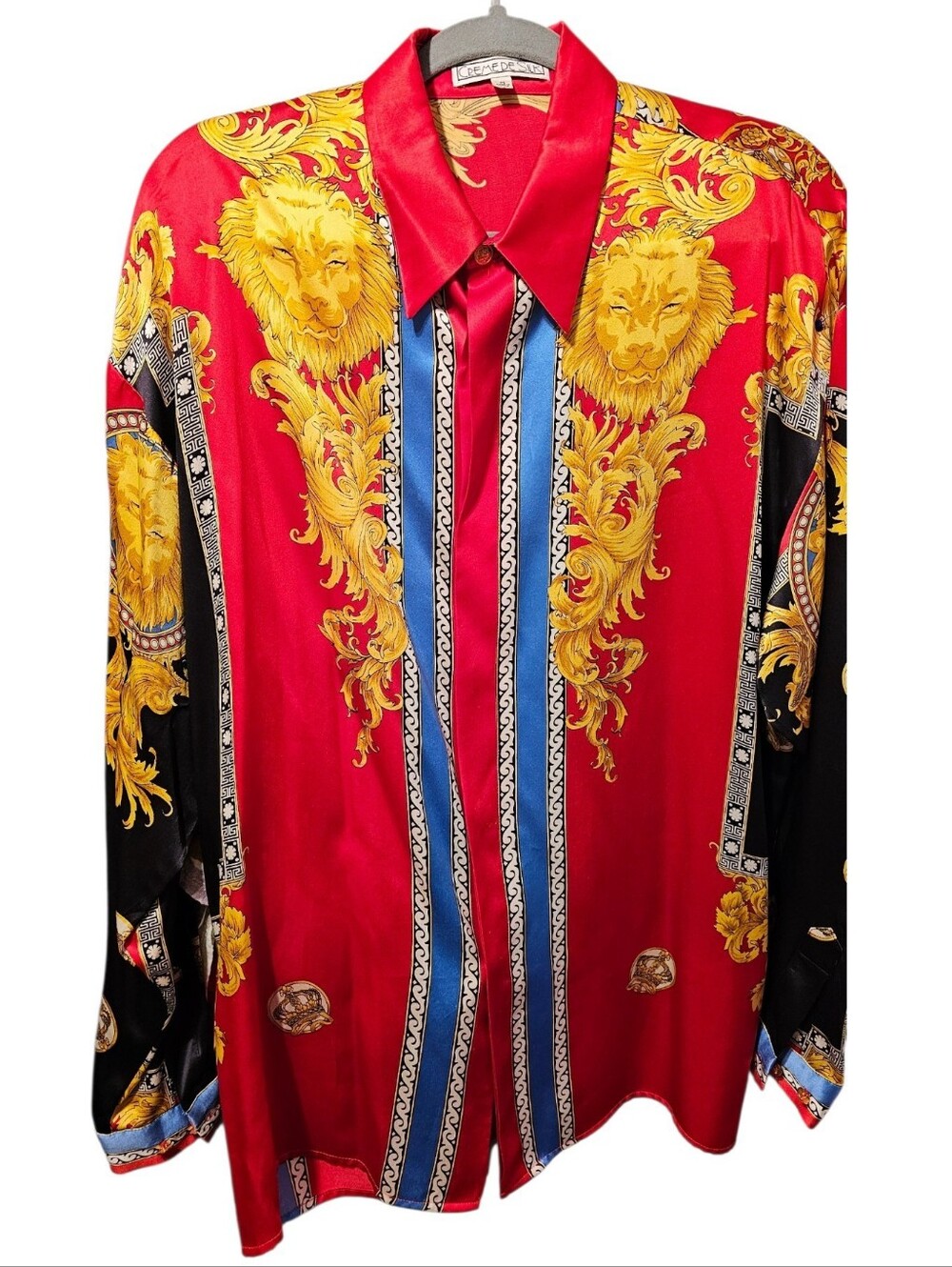 Creme De Silk  100% Silk Men's Button Down Luxury Shirt Ode to Versace M